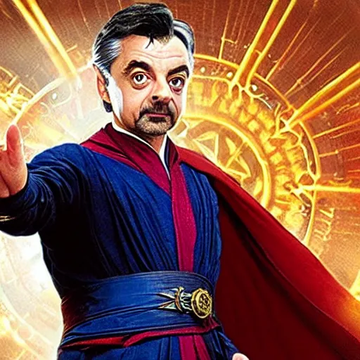 Prompt: Rowan Atkinson playing doctor Strange