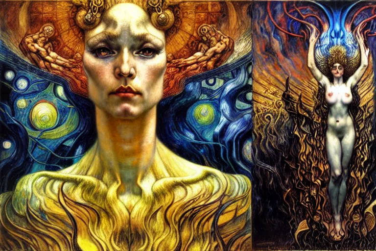 Image similar to Divine Chaos Engine by Karol Bak, Jean Delville, William Blake, Gustav Klimt, and Vincent Van Gogh, symbolist, visionary