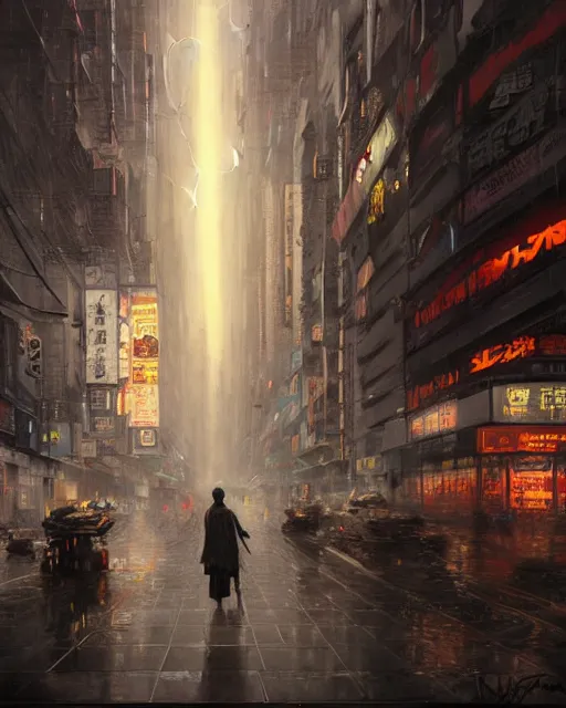 Prompt: a highly detailed epic cinematic concept art CG render digital painting artwork: Tokyo in lightning storm . By Greg Rutkowski, in the style of Francis Bacon and Syd Mead and Norman Rockwell and Beksinski, open ceiling, highly detailed, painted by Francis Bacon and Edward Hopper, painted by James Gilleard, surrealism, airbrush, Ilya Kuvshinov, WLOP, Stanley Artgerm, very coherent, triadic color scheme, art by Takato Yamamoto and James Jean