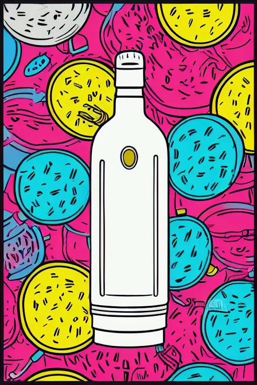 Image similar to Vodka bottle , sticker, colorful, illustration, highly detailed, simple, smooth and clean vector curves, no jagged lines, vector art, smooth