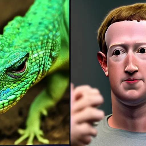 Image similar to a lizard as mark zuckerberg, photorealistic