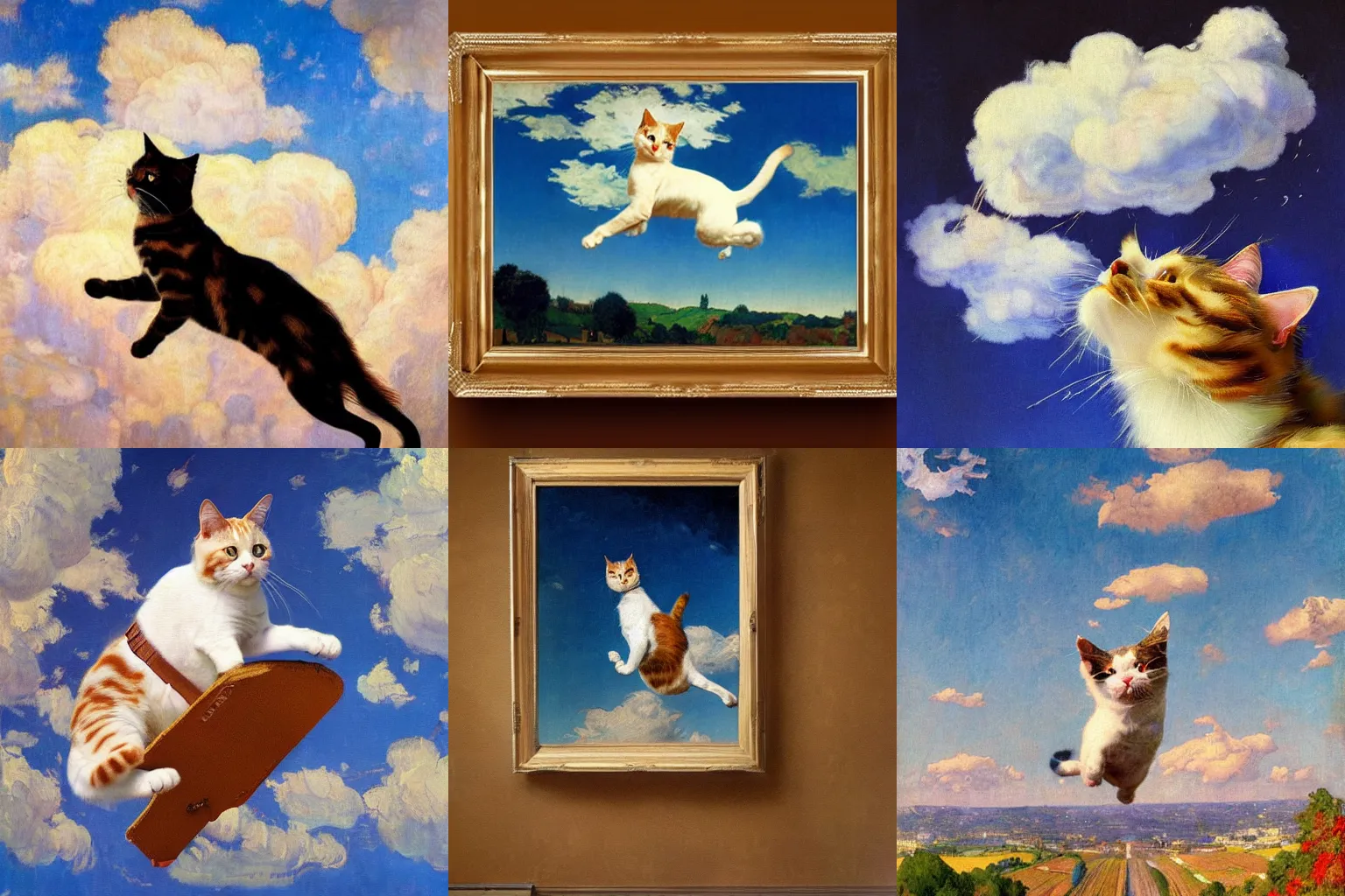 Prompt: "An impressionist painting of a jumping cat under the sky