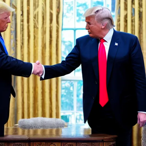 Image similar to donald trump and magnus carlsen shaking hands