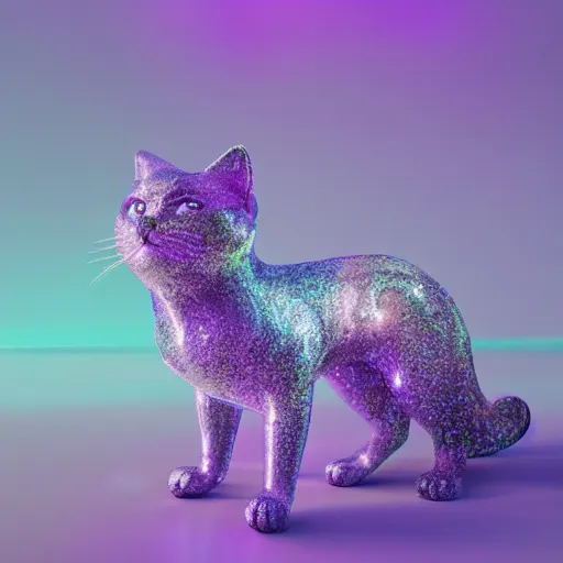 Image similar to opalescent crystal cat, magical, hyperrealistic, octane render