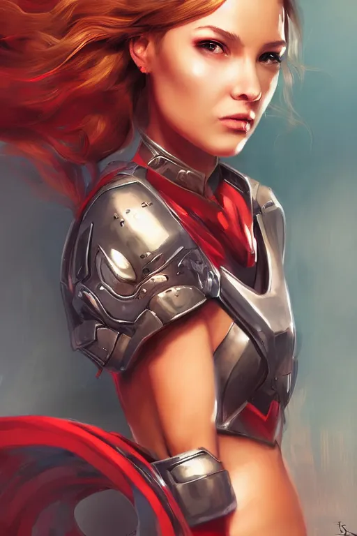 Image similar to three quarters portrait of a beautiful woman,super hero costume,heroic pose,highly detailed, digital painting,illustration, art by Stanley Lau