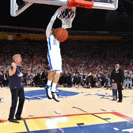 Image similar to photograph of joe biden dunking, highlights of the 2 0 1 9 nba slam dunking contest