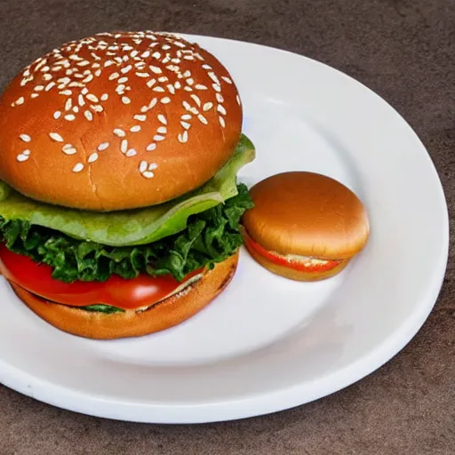 Prompt: A photo of a hamburger in a plate, ultra realistic, very detailed, 8K