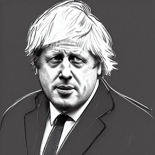 Image similar to boris johnson in the style of carol lawson pencil sketch,