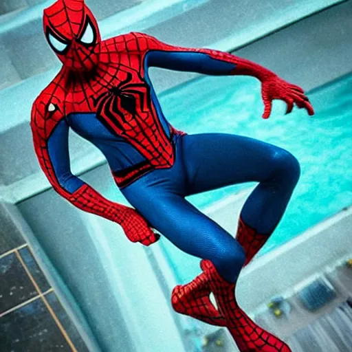 Prompt: photo real of spiderman swimming