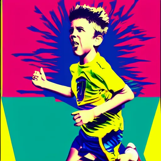 Prompt: Pop Art style image of a boy running