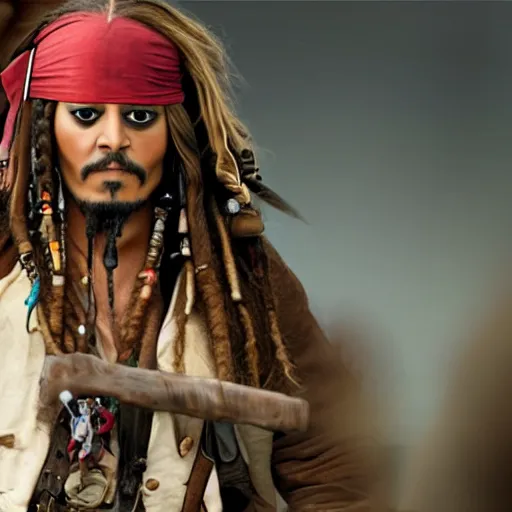 Image similar to Jack Sparrow on trial, holding a jar of brown blobs in hand