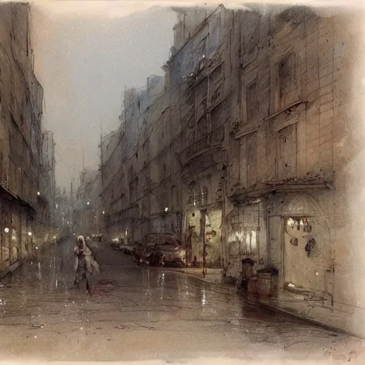 Prompt: ( ( ( ( ( streets at night. muted colors. ) ) ) ) ) by jean - baptiste monge!!!!!!!!!!!!!!!!!!!!!!!!!!!