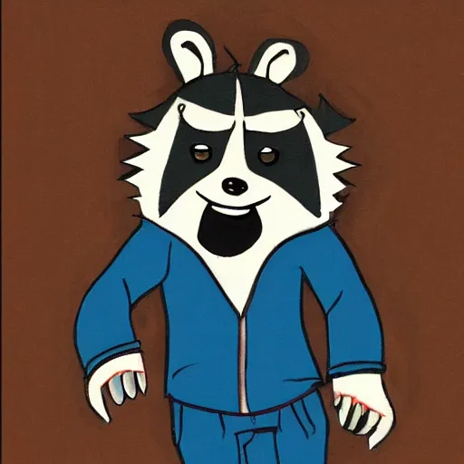 Image similar to anthropomorphic racoon, chibby, male, blue jacket