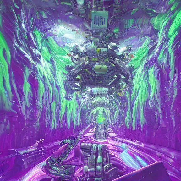 Image similar to detailed shot inside a goddess mecha dragon's cavernous living stomach, the walls purple and pulsing, slimy and hot, lots of acid pooling up on the floor, digesting a bunch of human, food pov, micro pov, vore, digital art, furry art, high quality, 8k 3D realistic, macro art, micro art, Furaffinity, Deviantart, Eka's Portal, G6