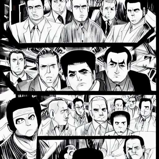 Image similar to The Sopranos created by Kishimoto pen and ink Manga panel action sequence