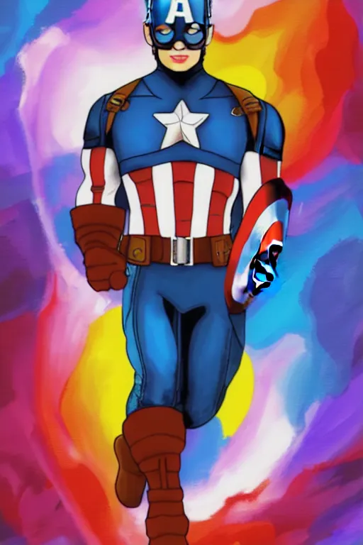 Image similar to Captain America high quality digital painting in the style of Lisa Frank