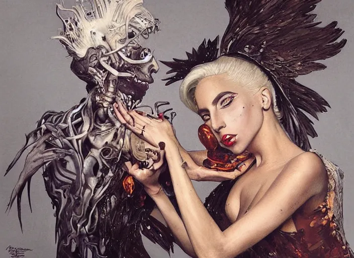 Image similar to lady gaga painting carved in amber by chiara bautista and norman rockwell and greg rutkowski weta studio