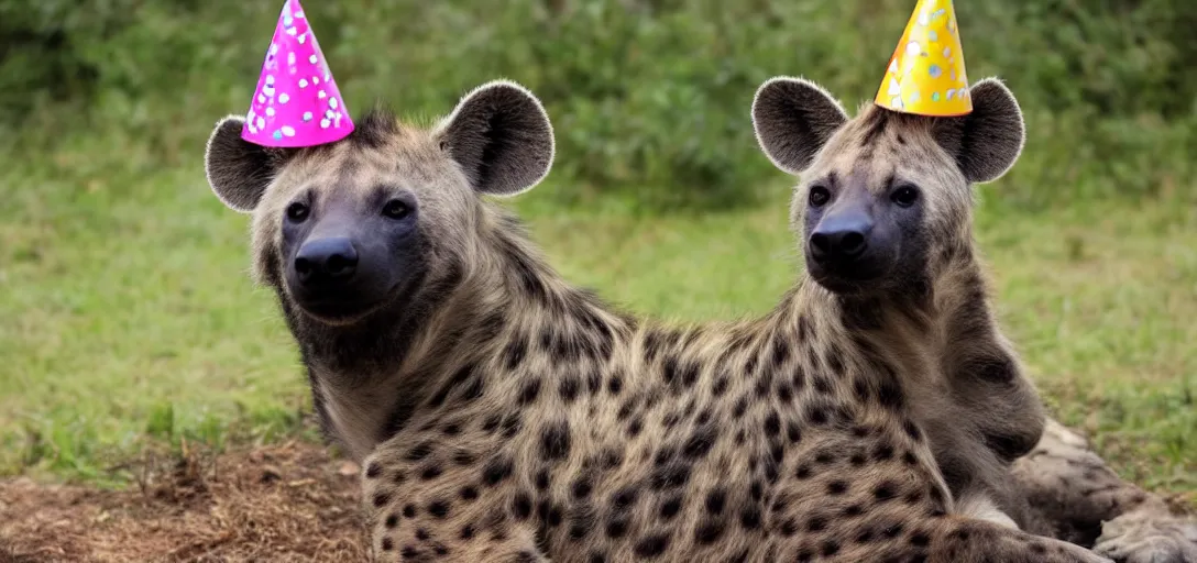 Prompt: a birthday cake, hyena sitting on top