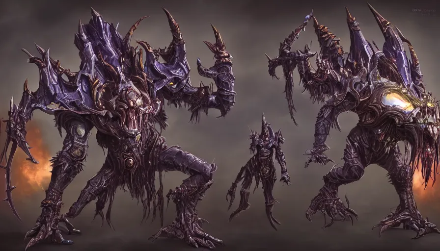 Image similar to the fourth race of starcraft 2, heavily inspired by demons and satans, character first look, highly detailed and beautiful concept art