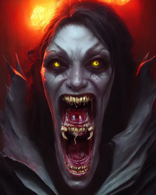 Prompt: horror vampire, highly detailed, d & d, fantasy, highly detailed, digital painting, trending on artstation, concept art, sharp focus, illustration, global illumination, shaded, art by artgerm and greg rutkowski and fuji choko and viktoria gavrilenko and hoang lap