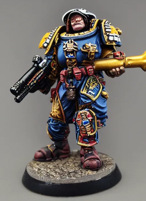 Image similar to 8 0 mm resin detailed miniature of a drunk warhammer 4 0 k space marine holding a beer cannon, product introduction photos, 4 k, full body,