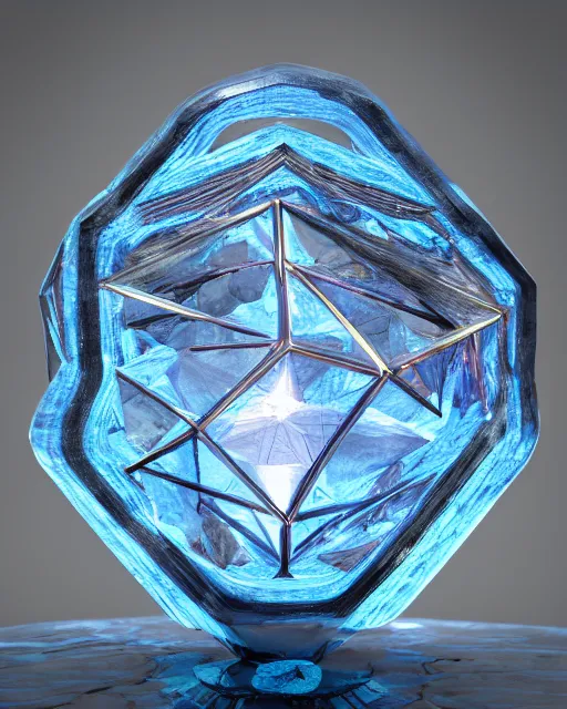 Prompt: beautiful concept art of a diamond filled with copper veins, blue translucent resin, bioluminescent, ultra realistic, ultra detailed, masterpiece by mc escher and hr giger, 8 k octane render, ambient diffusion, subsurface scattering, trending on artstation, cgstudio