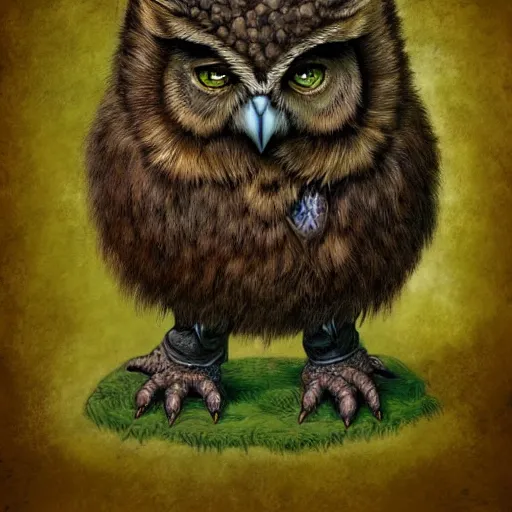 Image similar to three quarter portrait of an owlbear in the forest, d & d, fantasy, hr giger,