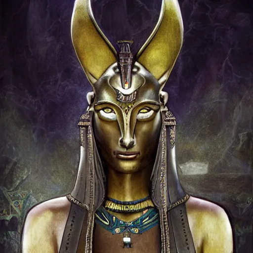 Image similar to realistic detailed face portrait and fully body poses of anubis in the underworld by emilia dziubak, will terry, greg olsen, chris mars, ann long, and mark brooks, fairytale, art nouveau, victorian, neo - gothic, character concept design, smooth, extremely sharp detail, finely tuned detail, story book design, storybook layout