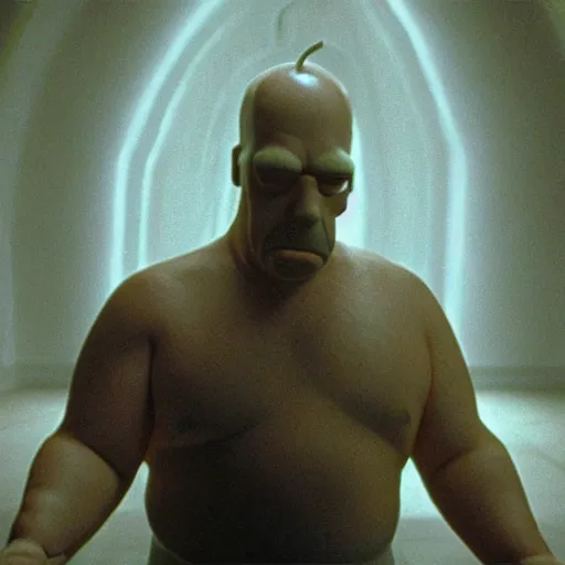 Prompt: cinematic film still of Homer Simpson in the movie The Matrix