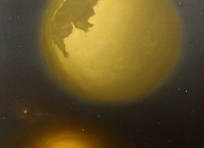 Image similar to mare tranquillitatis on the moon, earth in the background in the style of hudson river school of art, oil on canvas