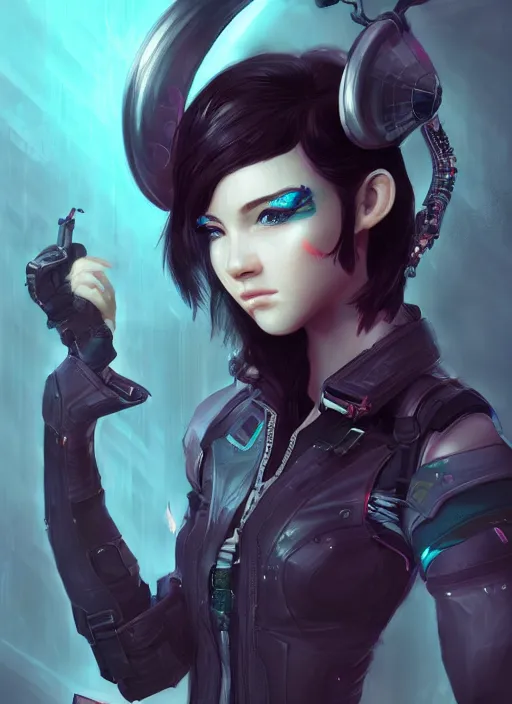 Image similar to teen elf, cyberpunk rigger, black hair, gorgeous, amazing, elegant, intricate, highly detailed, digital painting, artstation, concept art, sharp focus, illustration, art by ross tran