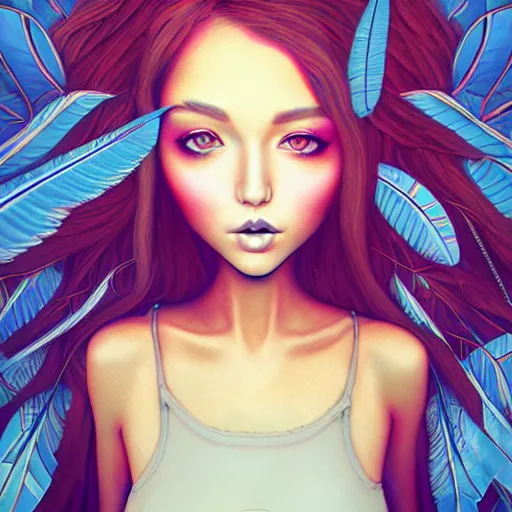 Image similar to skydoll noa, by alessandro barbucci, by loish, by audrey kawasaki, barbbara cannepa global illumination, feathers texture overlays