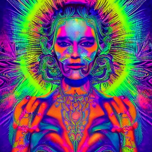 Prompt: a beautiful woman in a psychedelic trance