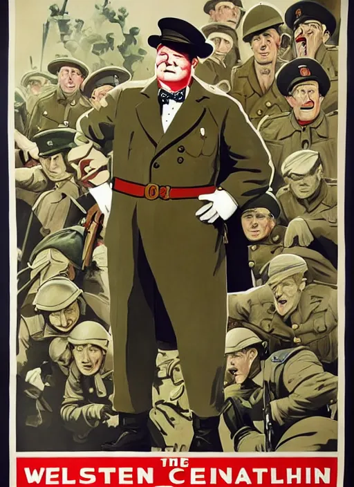 Prompt: winston churchill captain england 🦸 standing on a pile of defeated, beaten and broken german soldiers. captain england wins wwii. brittish wwii propaganda poster by james gurney and pixar. overwatch.