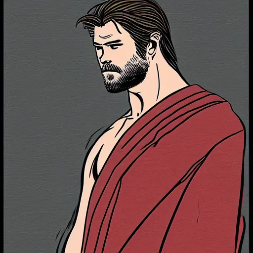 Image similar to chris hemsworth, digital art, utamaro kitagawa style