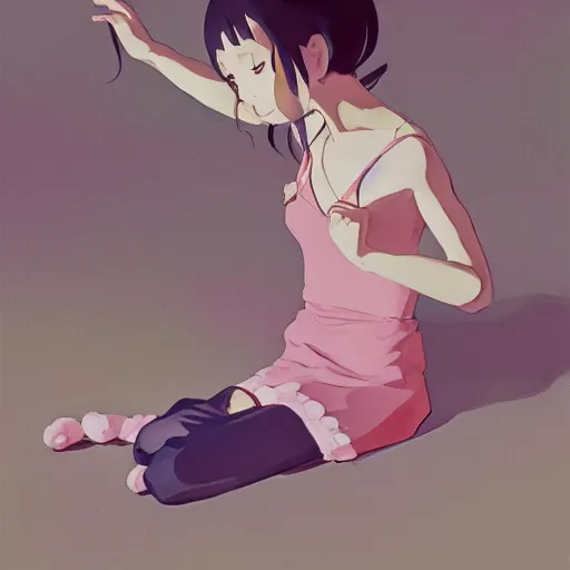 Image similar to little girl, wearing an bunny suit, artwork made by makoto shinkai, inspired in balthus, clean details, light color palette, candy, anatomically proportional, hd