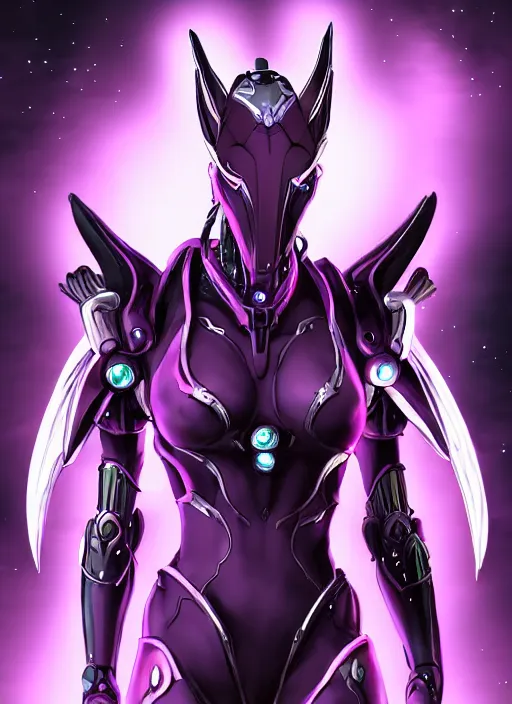 Image similar to cinematic goddess close shot, galactic sized proportional stunning beautiful hot female warframe, sleek mecha female dragon head, metal ears, led purple eyes, smooth fuschia skin, smooth silver armor, floating in space, holding a galaxy, epic proportions, epic size, epic scale, furry art, dragon art, giantess art, warframe fanart, furaffinity, octane