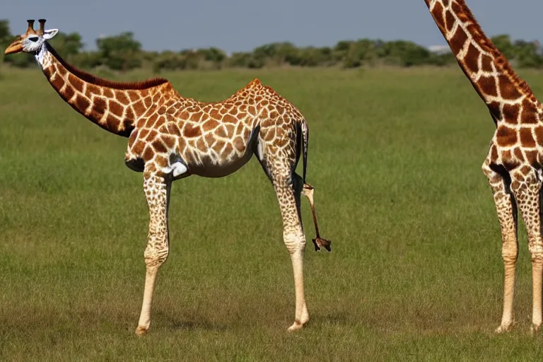 Prompt: the giraffe ostrich