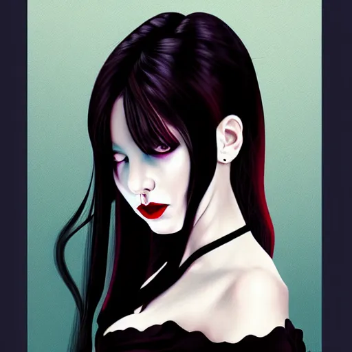 Image similar to portrait of a female modern vampire looking seductive at the camera by sana takeda