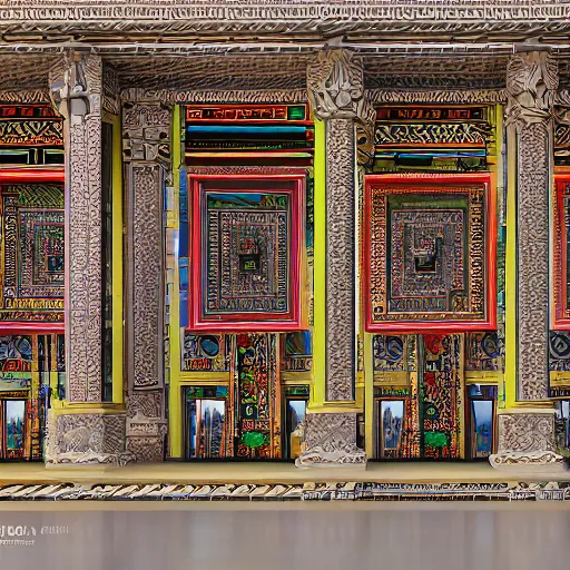 Prompt: contemporary architecture decorated with ethnic ornaments, illustration, hyper realistic, 4 k