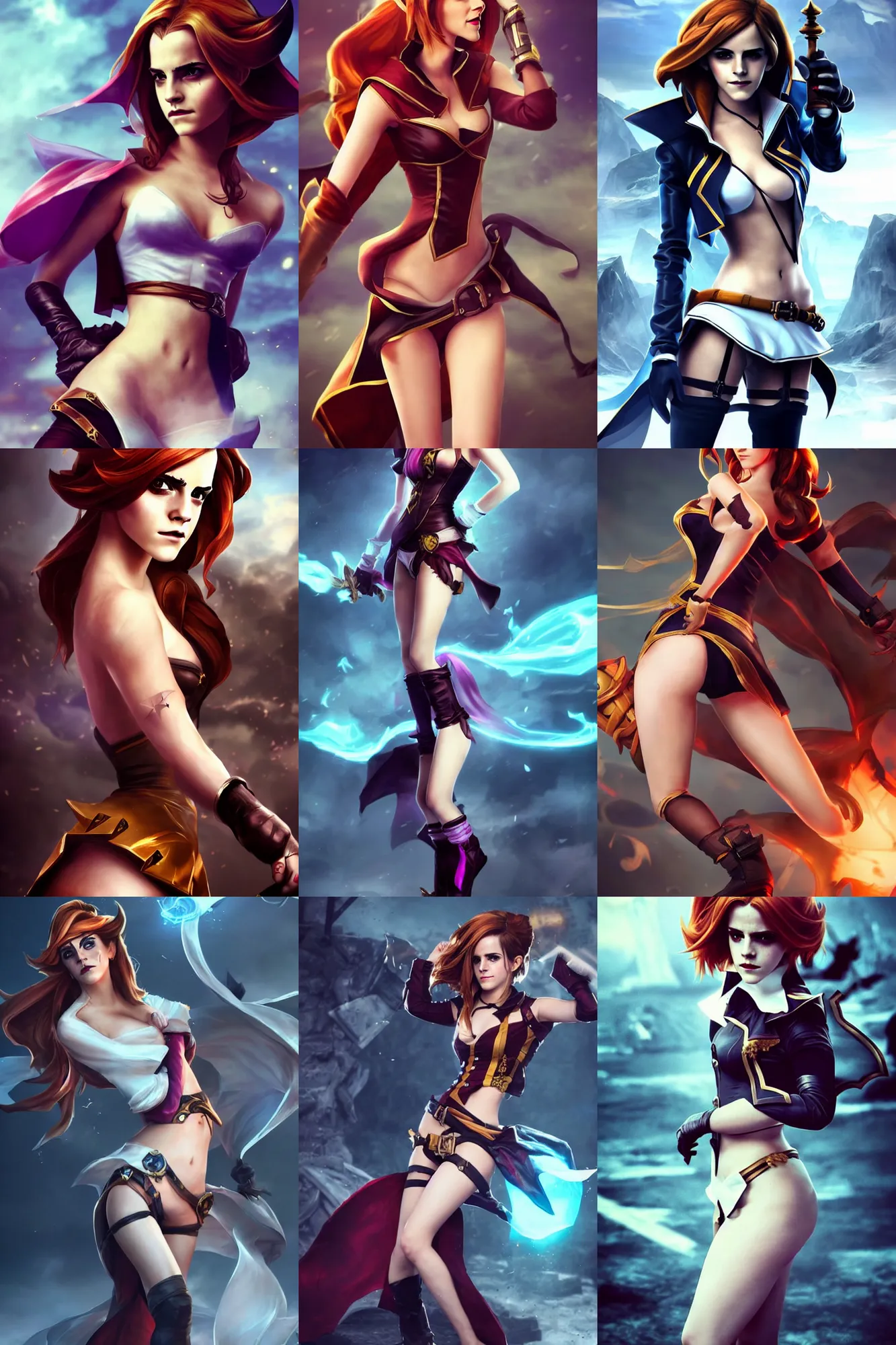 Prompt: Emma Watson dressed as Miss Fortune from League of Legends. Legendary Skin. Digital Art. Trending on ArtStation. Epic Posing. Visually Stimulating