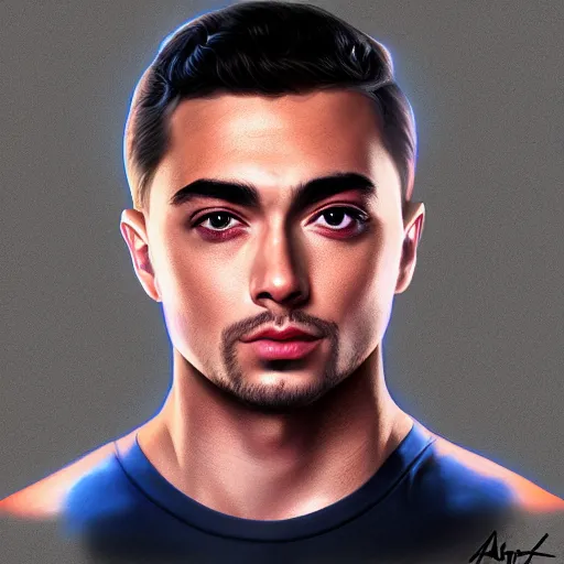 Image similar to portrait of mizkif, matte painting by artgerm, artstation