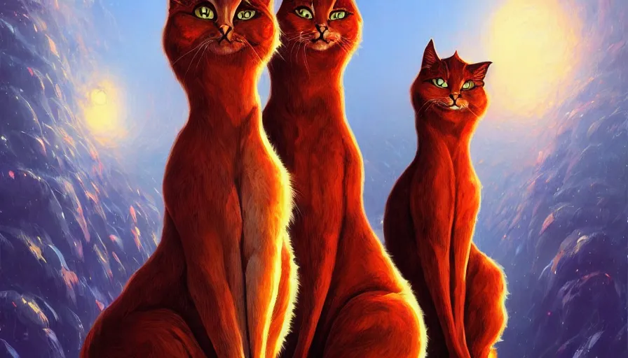 Image similar to artwork of really tall sitting cats by anato finnstark, by karol bak, by lisa frank, brush strokes, 4 k resolution