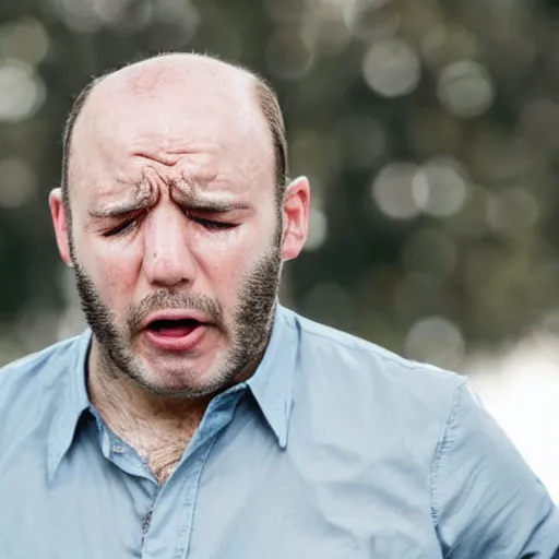 Image similar to a balding middle aged man crying