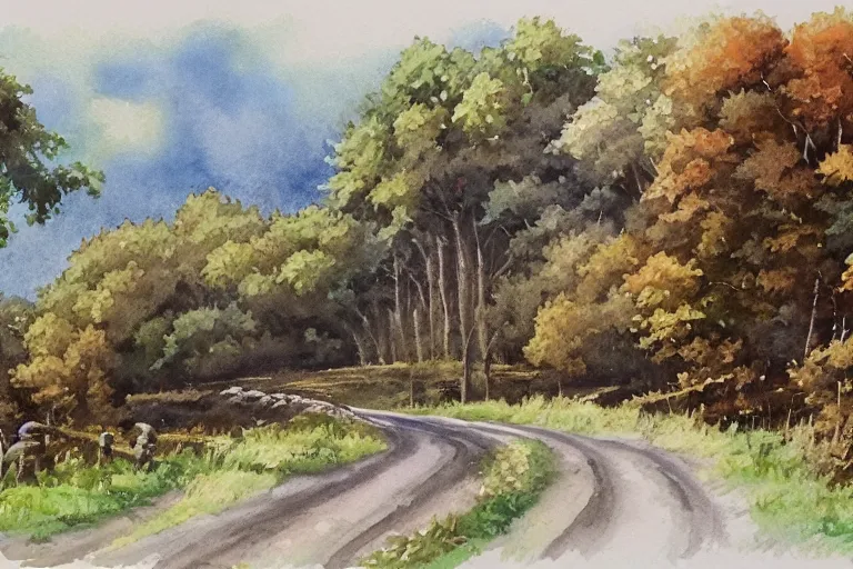 Image similar to country road store goose watercolor pen trending on artstation