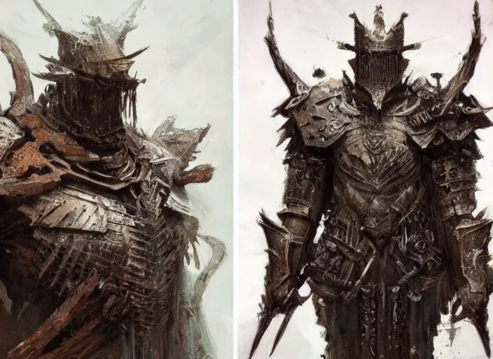 Image similar to cruxible knight concept, clad in tree bark ornamented armor, beksinski, ruan jia, dark soul concept art, infinity blade armor