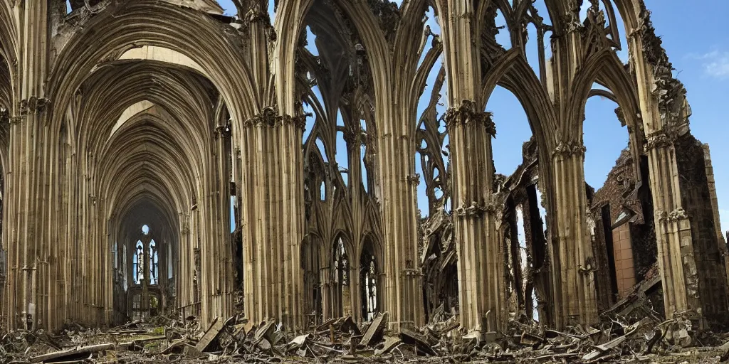 Prompt: A cathedral in ruins in the style of The Simpsons