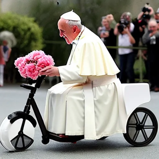 Image similar to the pope riding a childs tricycle