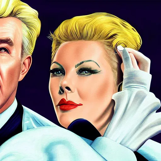 Prompt: Kim Novak and James Stewart in hitchcock's vertigo digital painting by artgerm