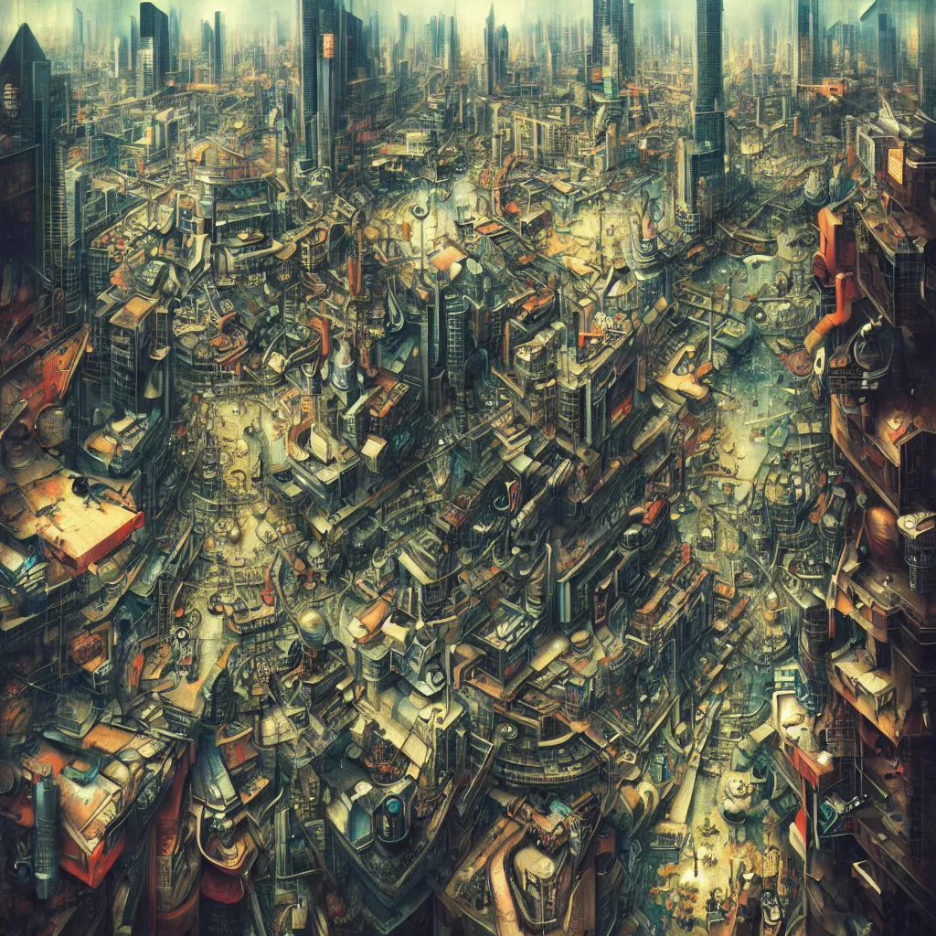 Prompt: Shibuya Cityscape by Hieronymus Bosch and James Jean, Ross Tran, surreal oil painting, highly detailed, dream like, masterpiece